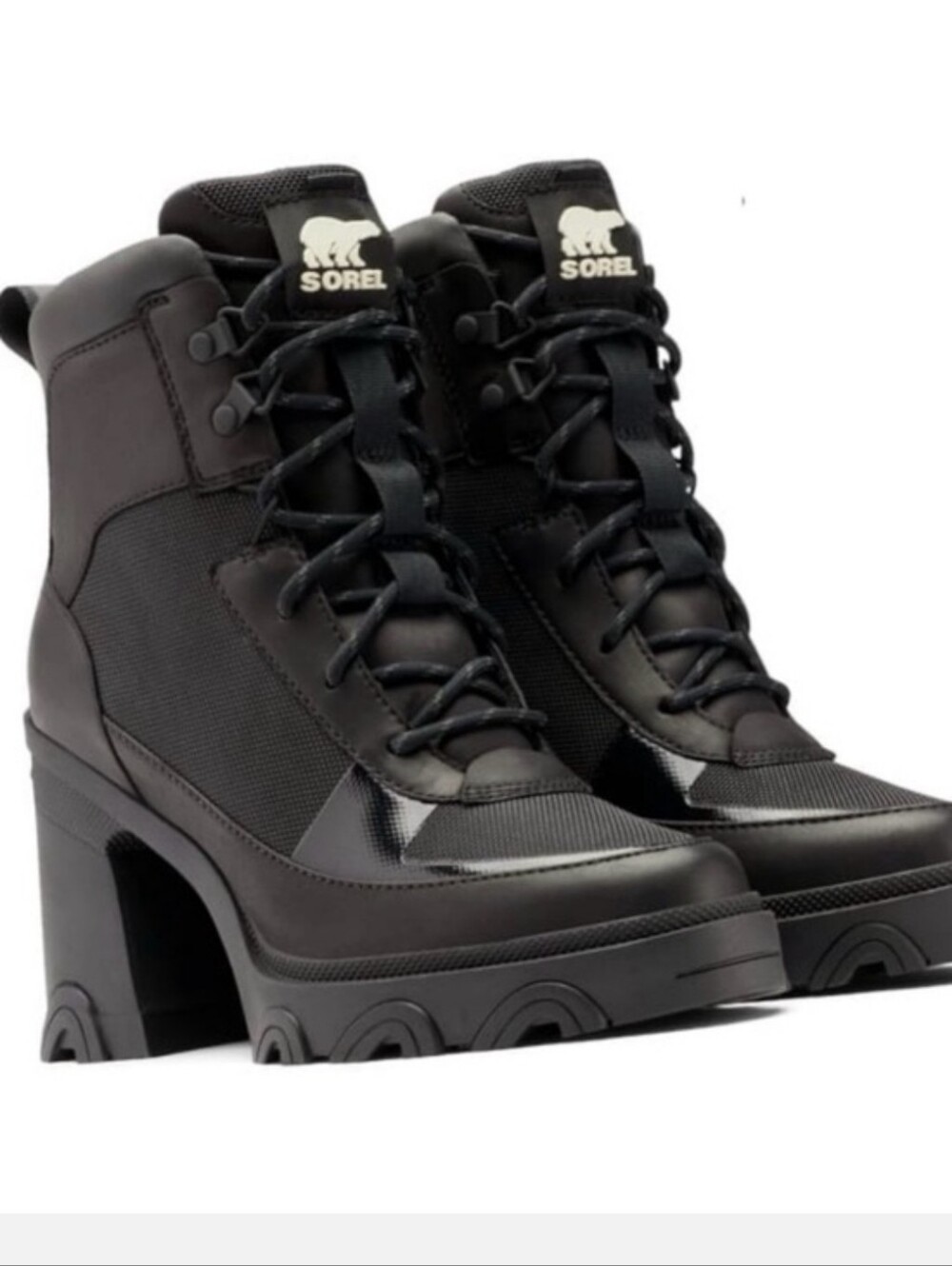 Sorel Women's Brex Platform Heel Lace boots in black, size 8. Nwob